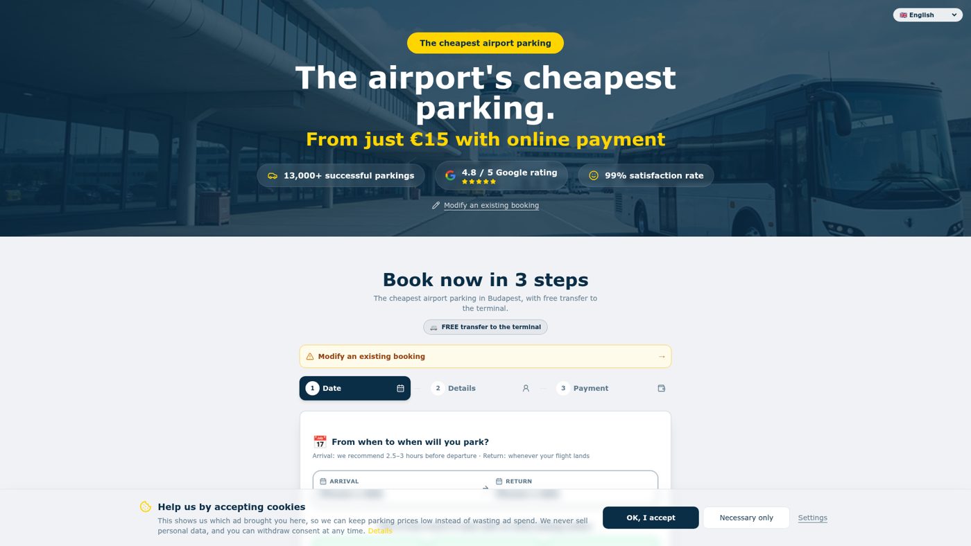Budget Parking – reptéri parkolófoglalás weboldal